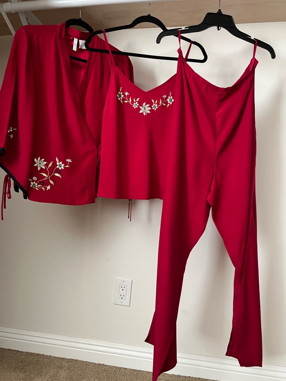 Willow Blossom women blood Red 100% silk Loungewear Set of three